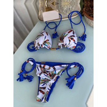 Sexy Halter Swimsuit Push Up 2023 Brazilian Bikini Tropical Plant Print Swimwear String Mini Swimsuit Women Thong Micro Bikini